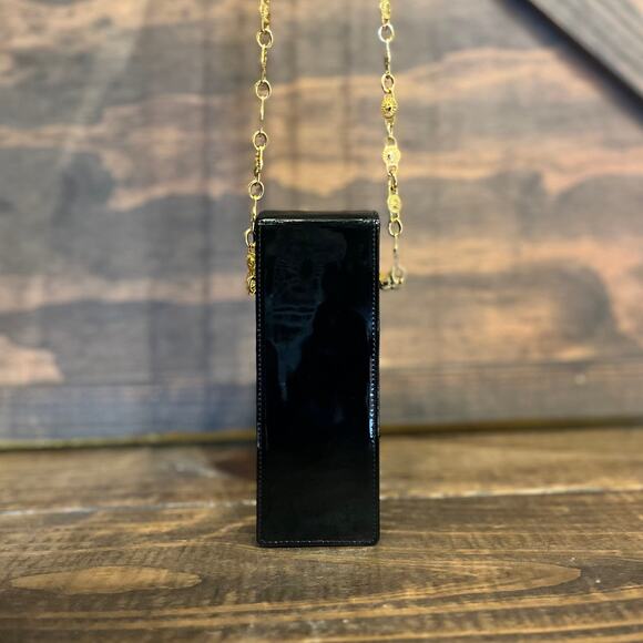 VERSACE Gianni Black Patent Leather Chain Crossbody Bag - Picture 2 of 9